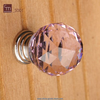 10pcs decorative hardware k9 crystal glass chrome cabinet cupboard door knobs pink(diameter:30mm)