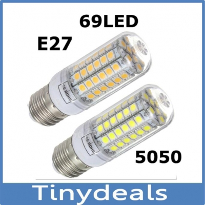 2pcs/lot 2014 new 69leds smd 5050 15w e27 led corn bulb lamp, warm white / white,5050smd led lighting ~v