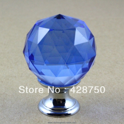 blue round cabinet drawer crystal glass knobs 30mm