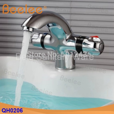 deck mounted temperature control brass bath basin bathroom thermostatic faucet mixer tap dual handle (qh0206)
