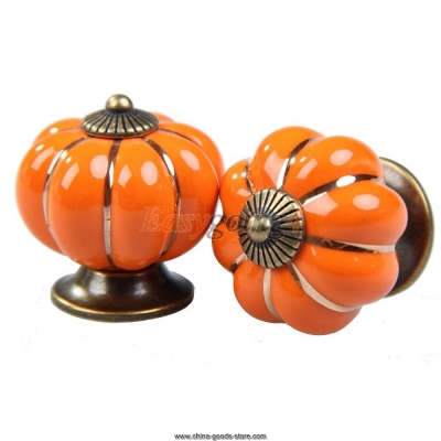 ea14 2pcs orange pumpkin door pull handles cabinet cupboard drawer ceramic knobs [Door knobs|pulls-1297]
