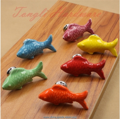10 pcs/lot swimming fish ceramic door knob/handle for kids, suitable for cabinet, locker and drawer,
