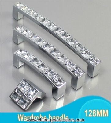128mm crystal set diamond furniture hardware handles door knob drawer wardrobe kitchen cabinets cupboard pull door accessories