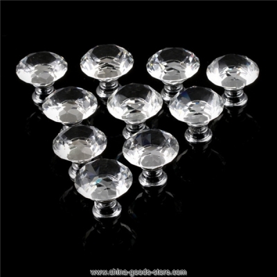 1pack/ 10pcs crystal glass 30mm diamond shape knob cupboard drawer pull handle