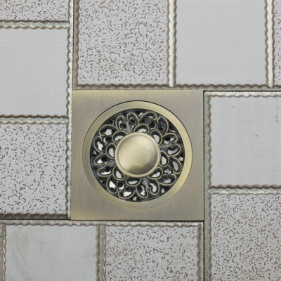 e-pak bathroom/kitchen/sink rose antique brass grate floor register waste drain 4" x 4" 5351 flower art floor drain