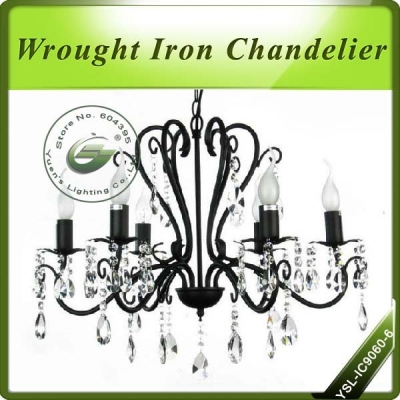,yuens mediterranean style 6 lights black wrought iron crystal chandelier,living room best choice,ysl-ic9060-6,oem