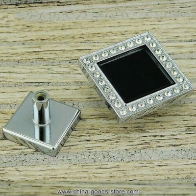 1.2" square glass crystal dresser knob shiny silver drawer kitchen cabinet knob handle pull black chrome furniture knobs 31mm