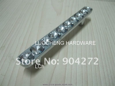 50pcs/ lot newly-designed 135 mm clear crystal handle with aluminium alloy chrome metal part