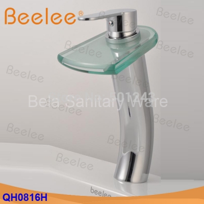 +ceramic plate spool brass chromed single handle glass vessel sink waterfall faucet (qh0816h)