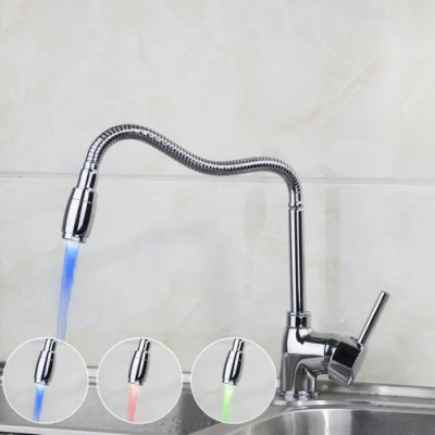 e-pak kitchen faucet cozinha torneira led light polished chrome swivel 8551-4 deck mounted single hole faucets,mixers & taps