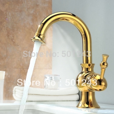 franco gold finish single handle bathroom taps deck mounted [widespread-tap-faucet-9980]