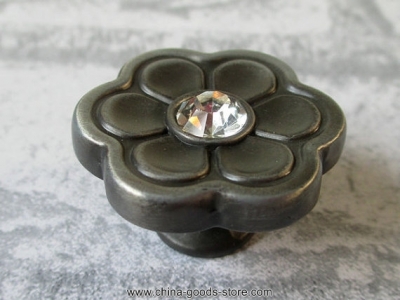 knobs flower dresser knob drawer knobs pulls handles crystal / antique black grey kitchen cabinet knobs / vintage furniture knob