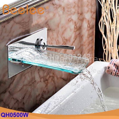 newly glass spout wall mounted bathtub basin mixer waterfall tap faucet (qh0500w)