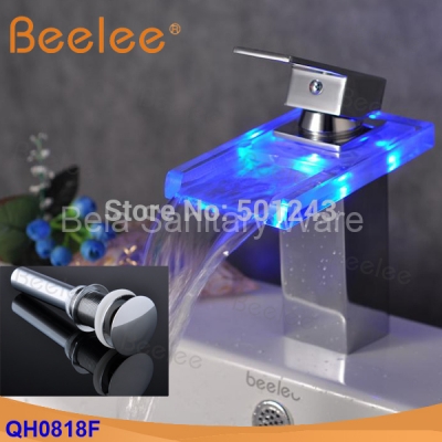single handle temperature controlled led glass waterfall faucet (qh0818f)