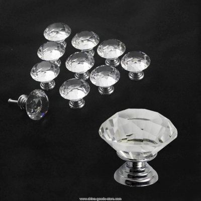 30pcs/lot 30mm clear diamond shape crystal glass pull handle cupboard cabinet drawer door furniture knob wholes