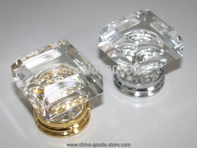 50pcs/lot 33mm clear square crystal knob on a chrome brass base