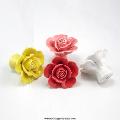 5pcs ceramic knobs flowers furniture handles cupboard door knobs drawer knobs rose flower decorative dresser handles pulls