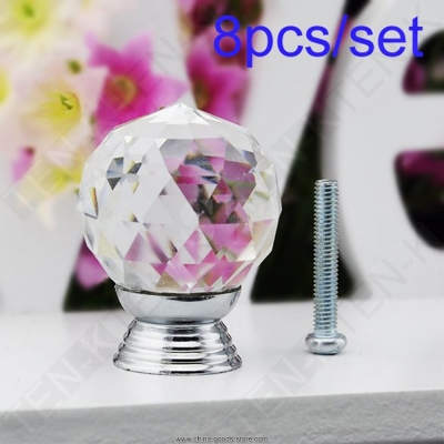 8pcs/lot crystal glass 30mm drawer knob pull handle for caebinet, drawer transparent