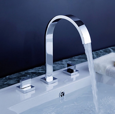 deck mounted three holes double handles 3 pcs basin faucet bathtub tap & cold mixer water tap torneira para banheiro