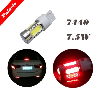 new 7440 super bright 7.5w len cob chip red/white car brake lights bulb fog lamp auto tail led bulb light aluminum housing ~d