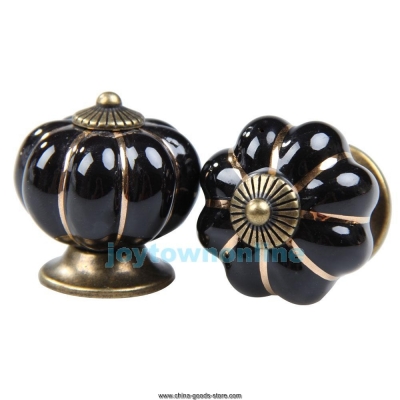 1 pair ceramic pumpkin kitchen door cabinets drawer knobs pull handle black #1jt