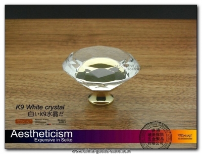(4 pieces/lot) 50mm viborg k9 glass crystal knobs drawer pulls & cabinet handle &drawer knobs, sa-966l-pvd-50