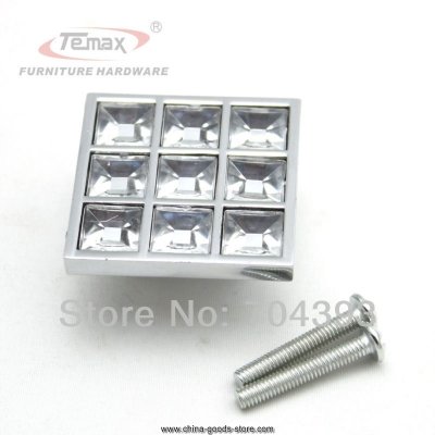 40mm glass knobs and handles cabinet kitchen crystal square drawer dresser pulls bar zinc alloy