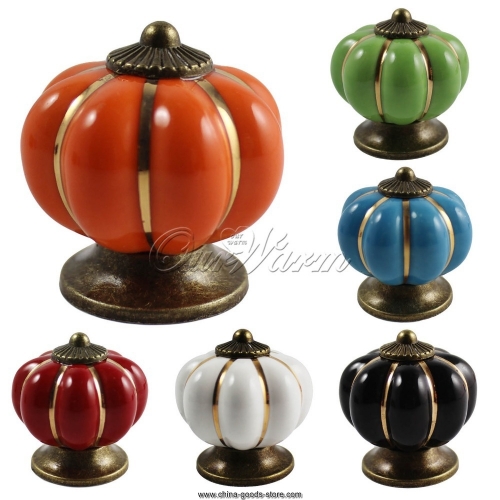 50pieces orange pumpkin knobs ceramic door kitchen cabinet cupboard handles pull drawer 40mm
