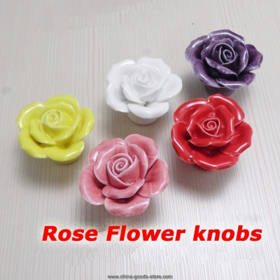 colorful rose knobs ceramic handle kids desk flower pulls drawer dresser knobs closet handle