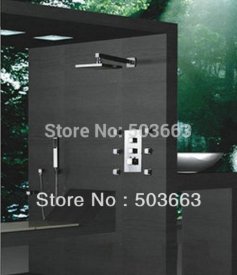 new thermostatic mixer valve brushed 8"rainfall shower head body jets massage shower spa shower faucet set cm0568