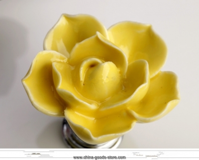 promotion 10pcs yellow rose handles cabinet ceramic knobs flower knobs and handles dresser kitchen granite closet hardware