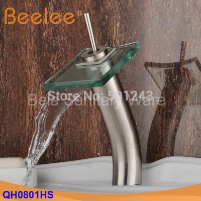 waterfall glass mixer tap single-arch single lever faucet bathroom lavatory tall vessel sink faucet(qh0801hs)