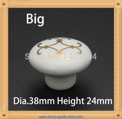 10pcs dia.38mm ceramic big knob kitchen furniture knob drawer pulls printed golden flower