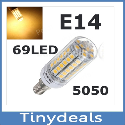 10pcs/lot smd 5050 15w e14 led corn bulb lamp,warm white/white,69leds 5050smd led light lamp candle chandelier ~v
