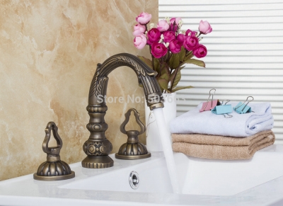 96100 antique brass construction waterfall deck mounted bathroom basin sink bathtub double handles mixer tap faucet