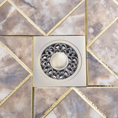 e-pak round circel floor drain bathroom rose antique brass grate floor register waste drain 4" x 4" 5351a flower art floor drain