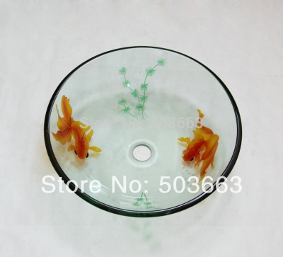 goldfish artistic victory vessel wash basin tempered glass sink bathroom basin with brass mf-760