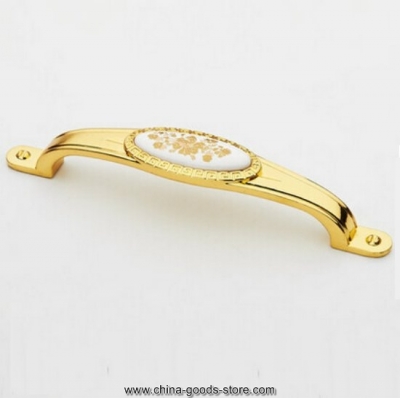 128mm 5.04" golden ceramic flower cabinet cupboard knob drawer door pulls handles