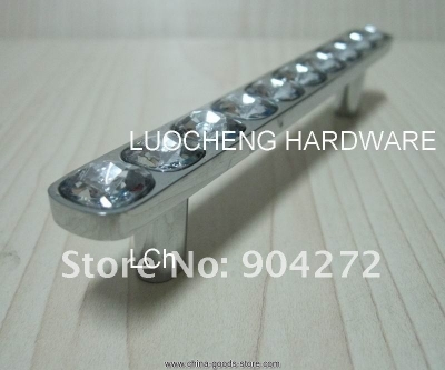 30pcs/ lot newly-designed 135 mm clear crystal handle with aluminium alloy chrome metal part