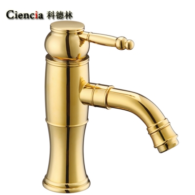 bj6113 brass gold basin faucet single handle deck mounted wash basin water tap and mixer