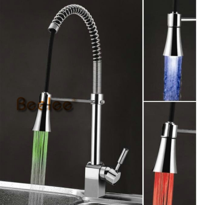 chrome finish color changing led pull out kitchen mixer tap single lever qh0754f