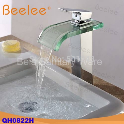 +contemporary brass single handle waterfall glass mixer tap basin lavatory water faucet (qh0822h)