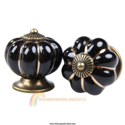 r1b1 1 pair ceramic pumpkin kitchen door cabinets drawer knobs pull handle black