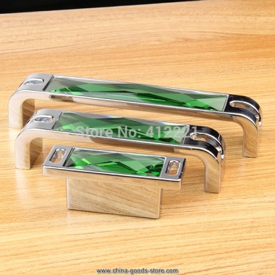 ship 10pcs 96mm pitch kitchen door handles for interior doors in green crystal mirror fashion room decoration