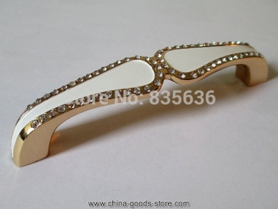 3.75" rhinestone drawer pulls handles dresser pull handle gold white glass crystal / kitchen cabinet knobs 96 mm