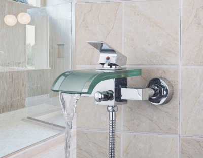 8207/10 chrome waterfall spout wall mounted bathroom basin sink bathtub+hand spray single handles vessel mixer tap faucet