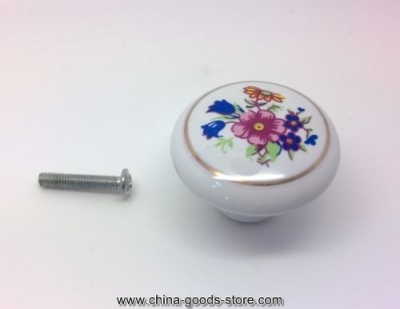 golden circle cupboard cabinet drawer door pull handle knob ceramic flower white 38mm