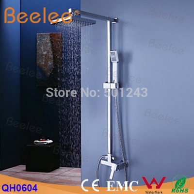 square brass water pressure boosting bathroom rain 8"shower mixer tub faucet water saving shower set w/ 8" rain overhead shower