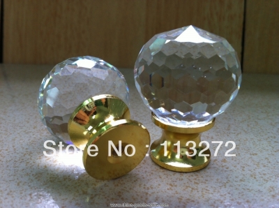 ( $10 off per $100) 20pcs/lot 30mm crystal glass chrome furniture handle with gold brass base(honeycomb)