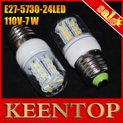 2014 new high brightness led lamps e27 7w 24leds ac 110v corn bulb new chip 5730 smd energy efficient led light 10pcs/lots